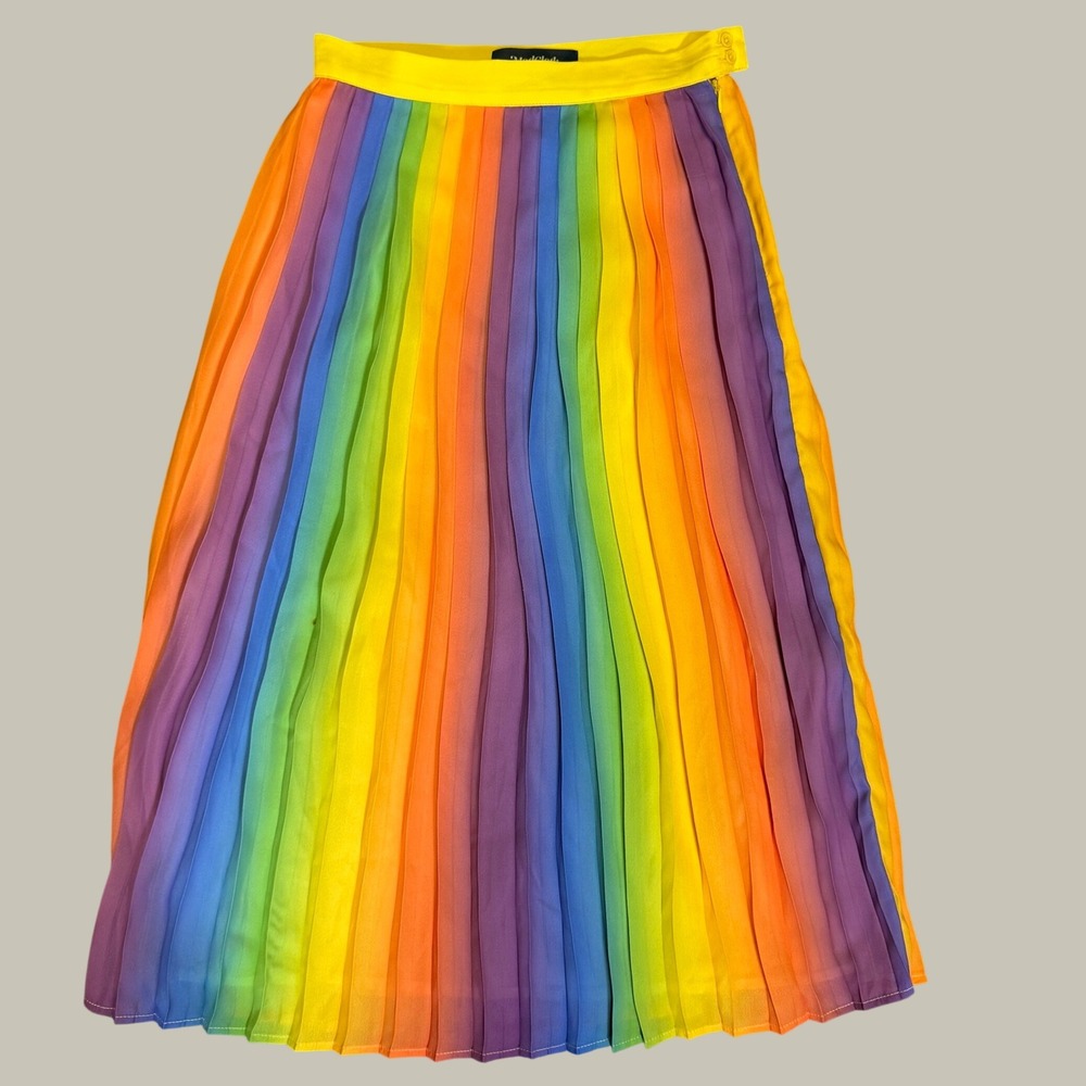 ModCloth Pleated Skirt Women XXS Rainbow Chiffon Midi Pride Colorful A-Line